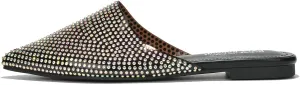 Cape Robbin Crunch Satin Clear Rhinestone Flat Mules (Crunch)
