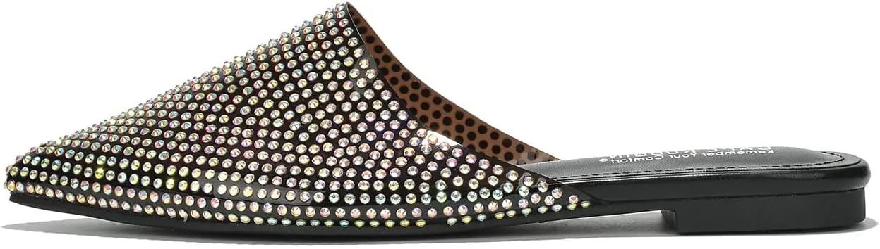 Cape Robbin Crunch Satin Clear Rhinestone Flat Mules (Crunch)