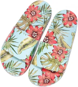 Cape Robbin ROUSY Blue Tropical Flat Classic Slip-On Comfort Pool Slide Sandals