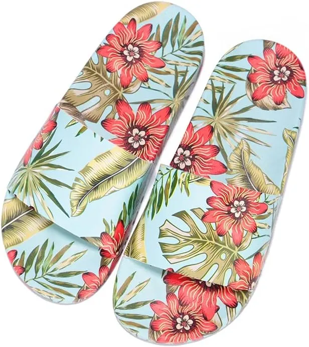 Cape Robbin ROUSY Blue Tropical Flat Classic Slip-On Comfort Pool Slide Sandals