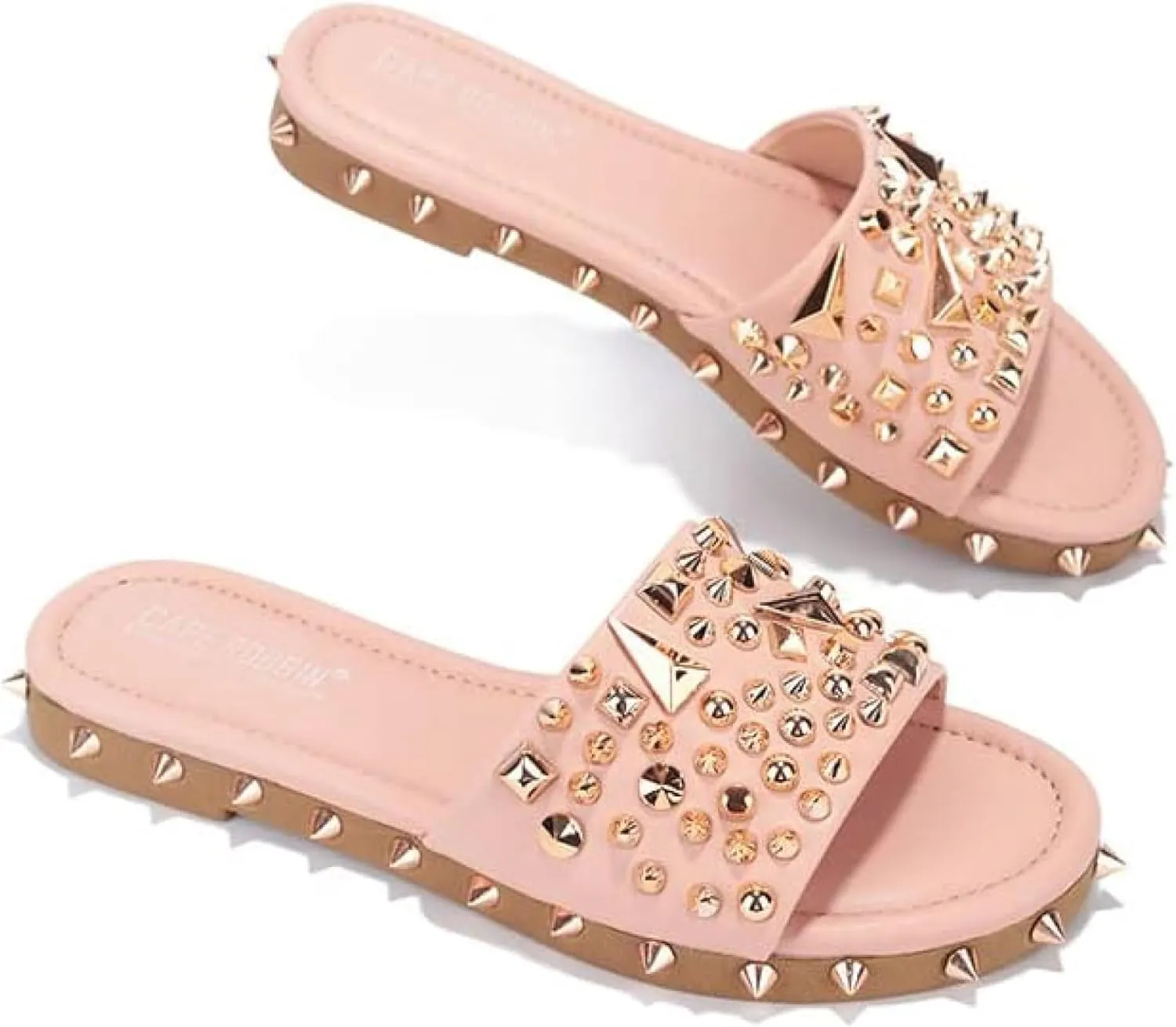 Cape Robbin Tonie Spike and Stud Adorned Flat Sandals (Tonie)