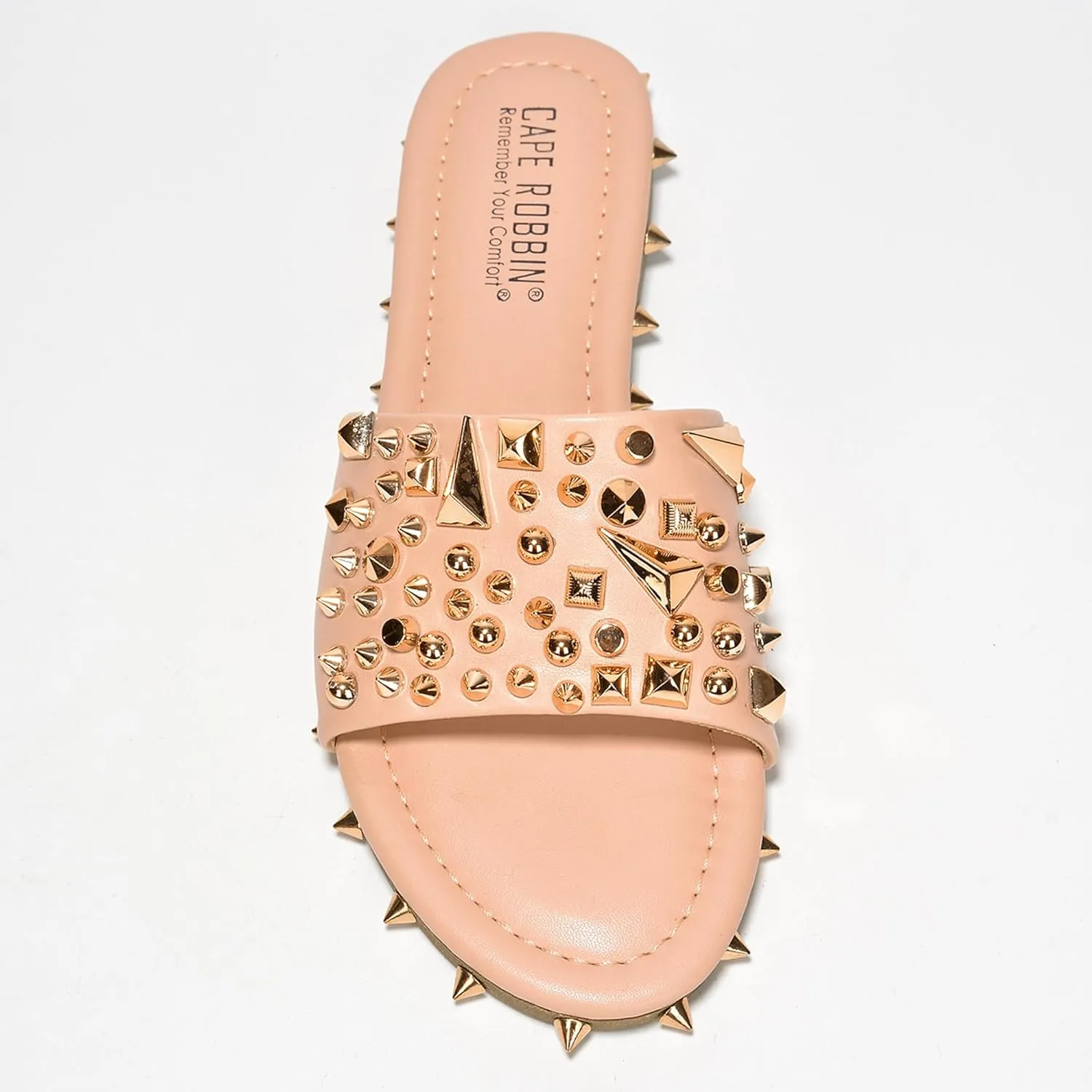 Cape Robbin Tonie Spike and Stud Adorned Flat Sandals (Tonie)