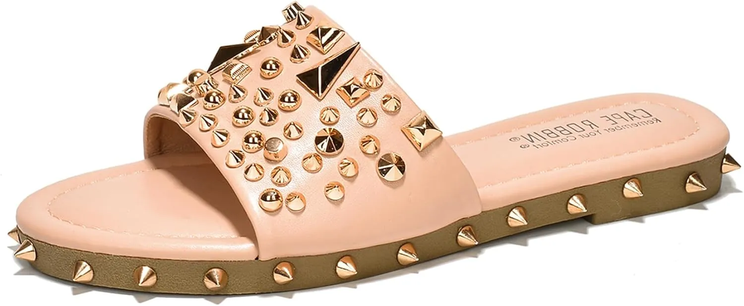 Cape Robbin Tonie Spike and Stud Adorned Flat Sandals (Tonie)