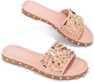 Cape Robbin Tonie Spike and Stud Adorned Flat Sandals (Tonie)