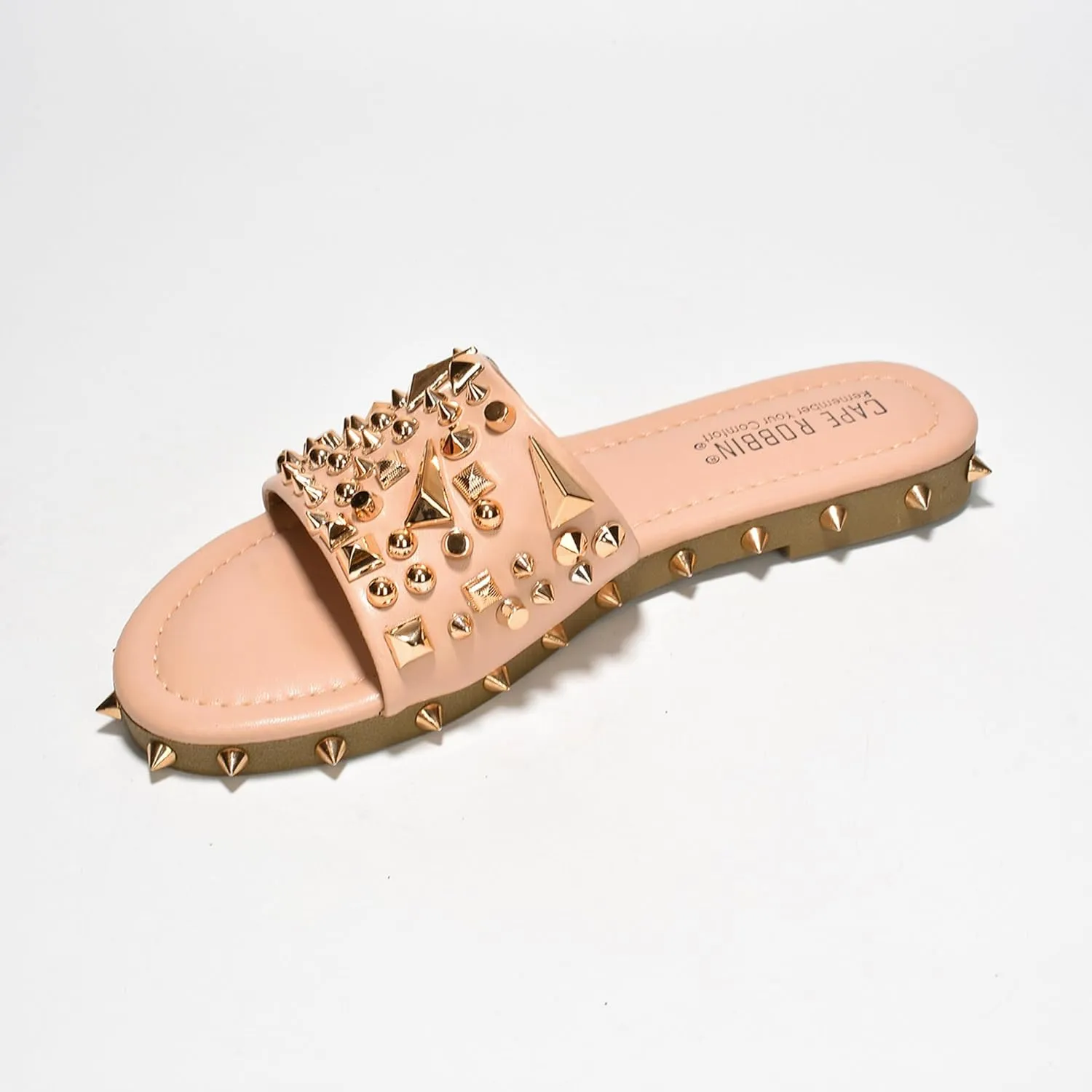 Cape Robbin Tonie Spike and Stud Adorned Flat Sandals (Tonie)