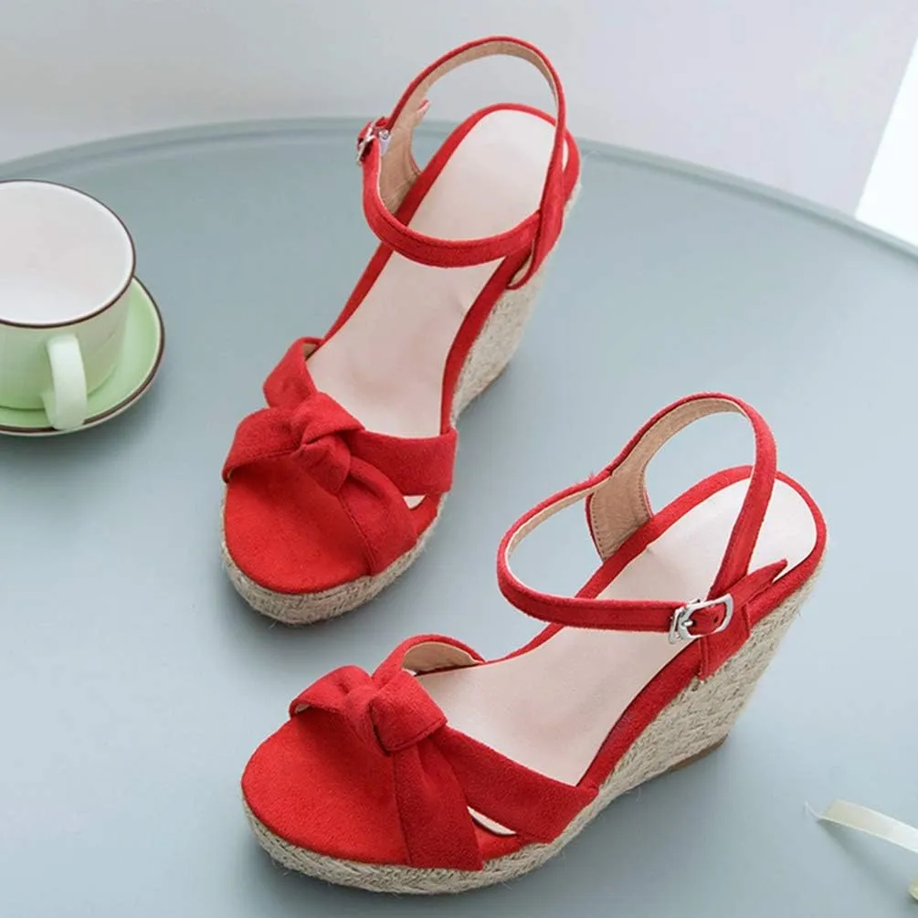Caradise Womens Platform Espadrille Wedge Ankle Strap Sandals Bow Open Toe Pumps
