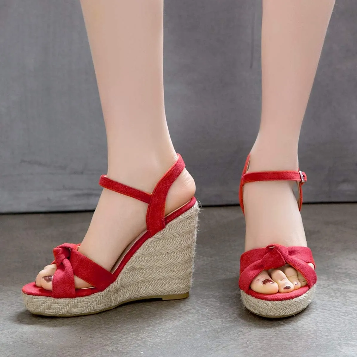 Caradise Womens Platform Espadrille Wedge Ankle Strap Sandals Bow Open Toe Pumps