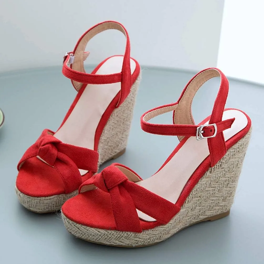 Caradise Womens Platform Espadrille Wedge Ankle Strap Sandals Bow Open Toe Pumps