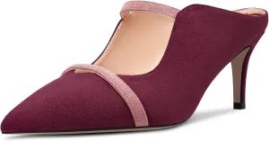 Castamere Women Mid Heel Pointed Toe Slip-on Patchwork Pumps Mules Shoes Casual Dress 2.6 Inches Heels