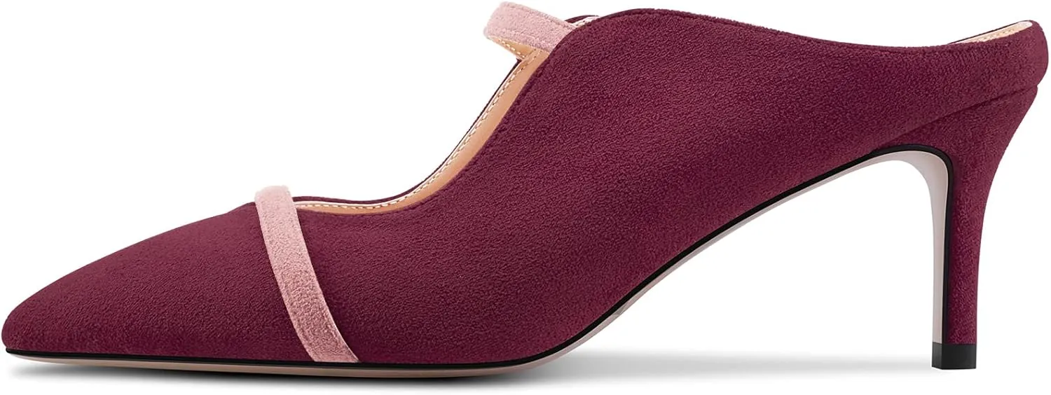 Castamere Women Mid Heel Pointed Toe Slip-on Patchwork Pumps Mules Shoes Casual Dress 2.6 Inches Heels