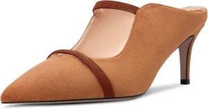 Castamere Women Mid Heel Pointed Toe Slip-on Patchwork Pumps Mules Shoes Casual Dress 2.6 Inches Heels