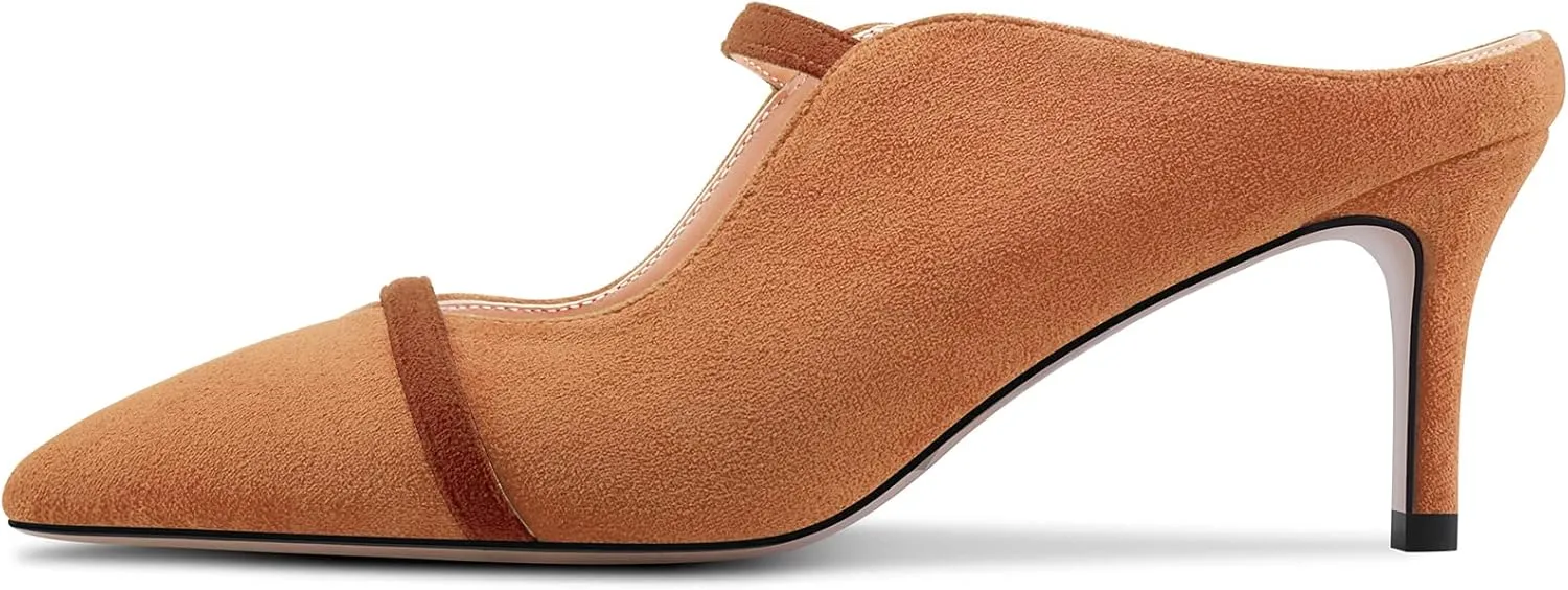 Castamere Women Mid Heel Pointed Toe Slip-on Patchwork Pumps Mules Shoes Casual Dress 2.6 Inches Heels