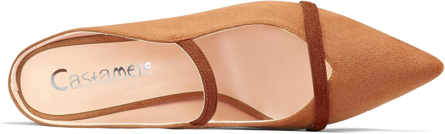 Castamere Women Mid Heel Pointed Toe Slip-on Patchwork Pumps Mules Shoes Casual Dress 2.6 Inches Heels