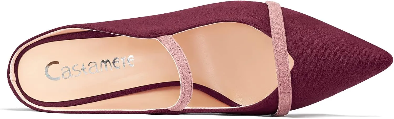 Castamere Women Mid Heel Pointed Toe Slip-on Patchwork Pumps Mules Shoes Casual Dress 2.6 Inches Heels