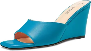 Castamere Women Mid Wedge Heel Open Toe Slip-on Mules Shoes Sandals Casual Party 3.2 Inches Heels