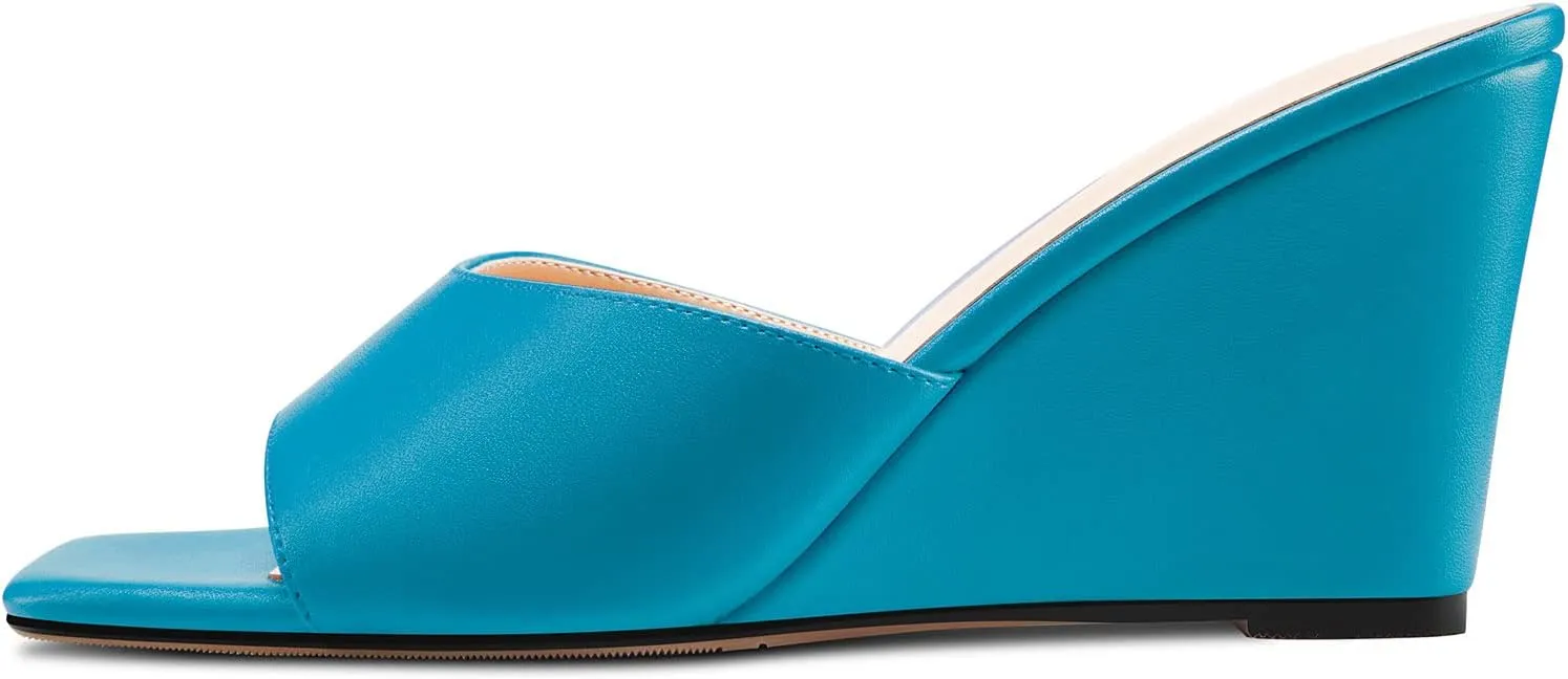 Castamere Women Mid Wedge Heel Open Toe Slip-on Mules Shoes Sandals Casual Party 3.2 Inches Heels