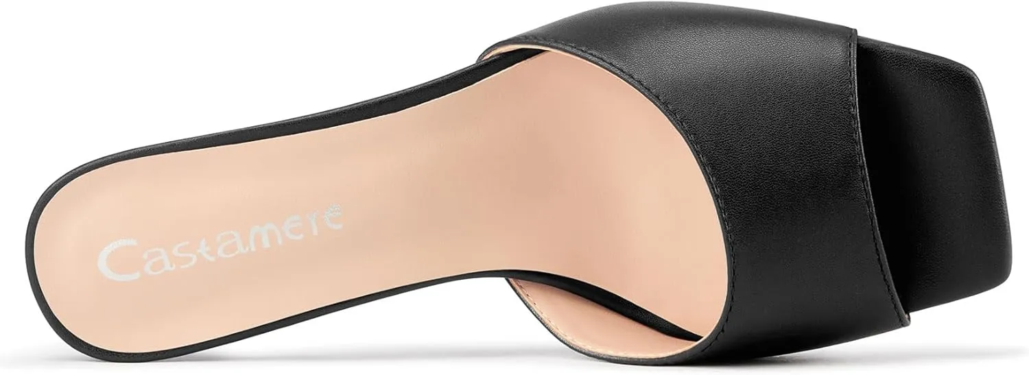 Castamere Women's Heeled Sandals Square Open Toe Kitten Heels Slip On Mules Casual Party Dress Shoes 2.6 Inches Heels