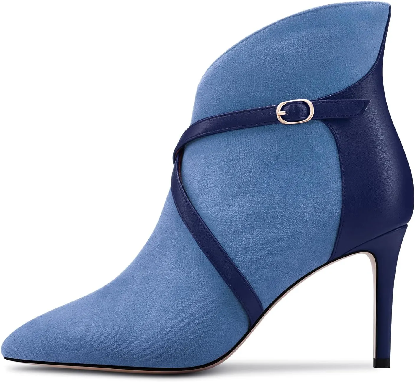 Castamere Womens High Heel Pointed Toe Ankle Boots Short Bootie Cross-Strap Zipper Patchwork Prom Sexy 3.2 Inches Heels