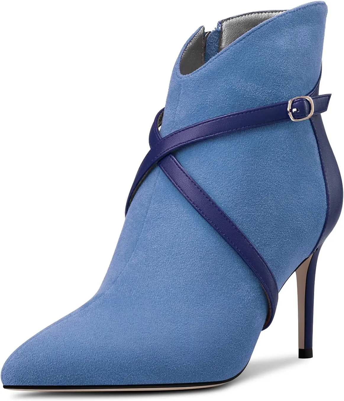 Castamere Womens High Heel Pointed Toe Ankle Boots Short Bootie Cross-Strap Zipper Patchwork Prom Sexy 3.2 Inches Heels