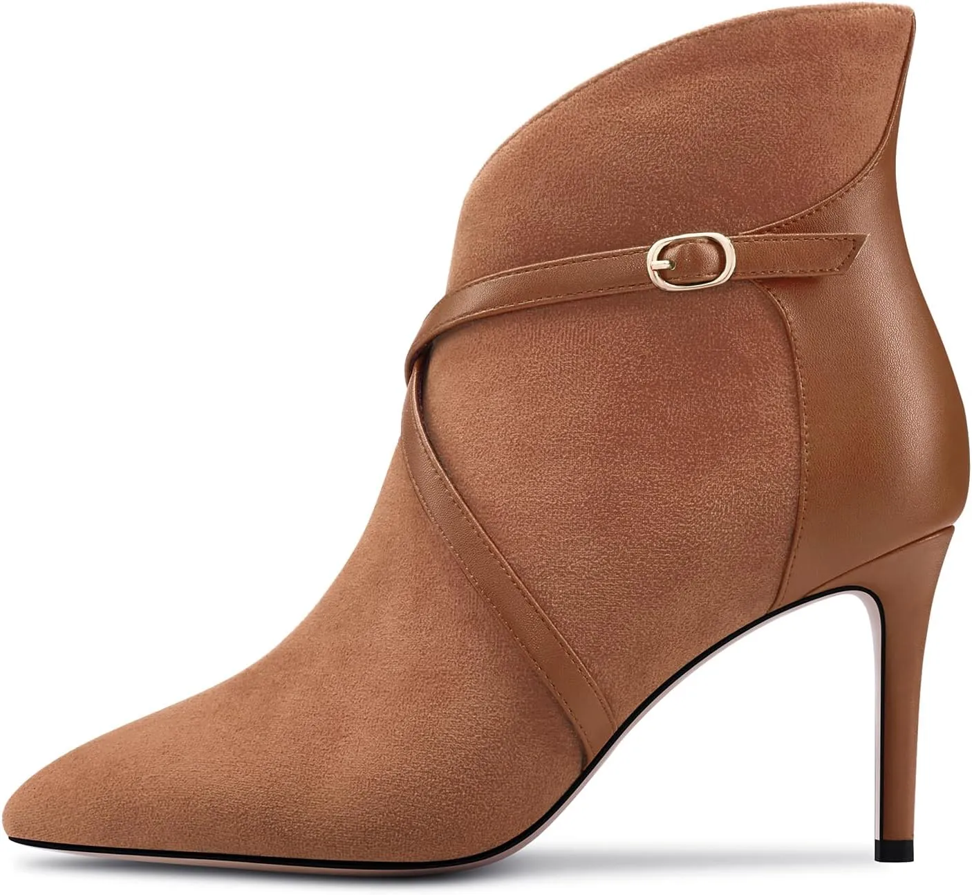 Castamere Womens High Heel Pointed Toe Ankle Boots Short Bootie Cross-Strap Zipper Patchwork Prom Sexy 3.2 Inches Heels