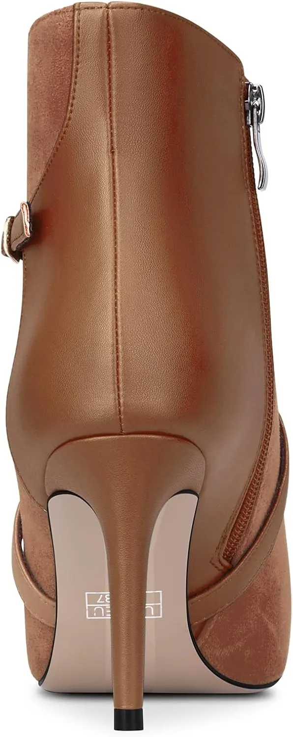 Castamere Womens High Heel Pointed Toe Ankle Boots Short Bootie Cross-Strap Zipper Patchwork Prom Sexy 3.2 Inches Heels