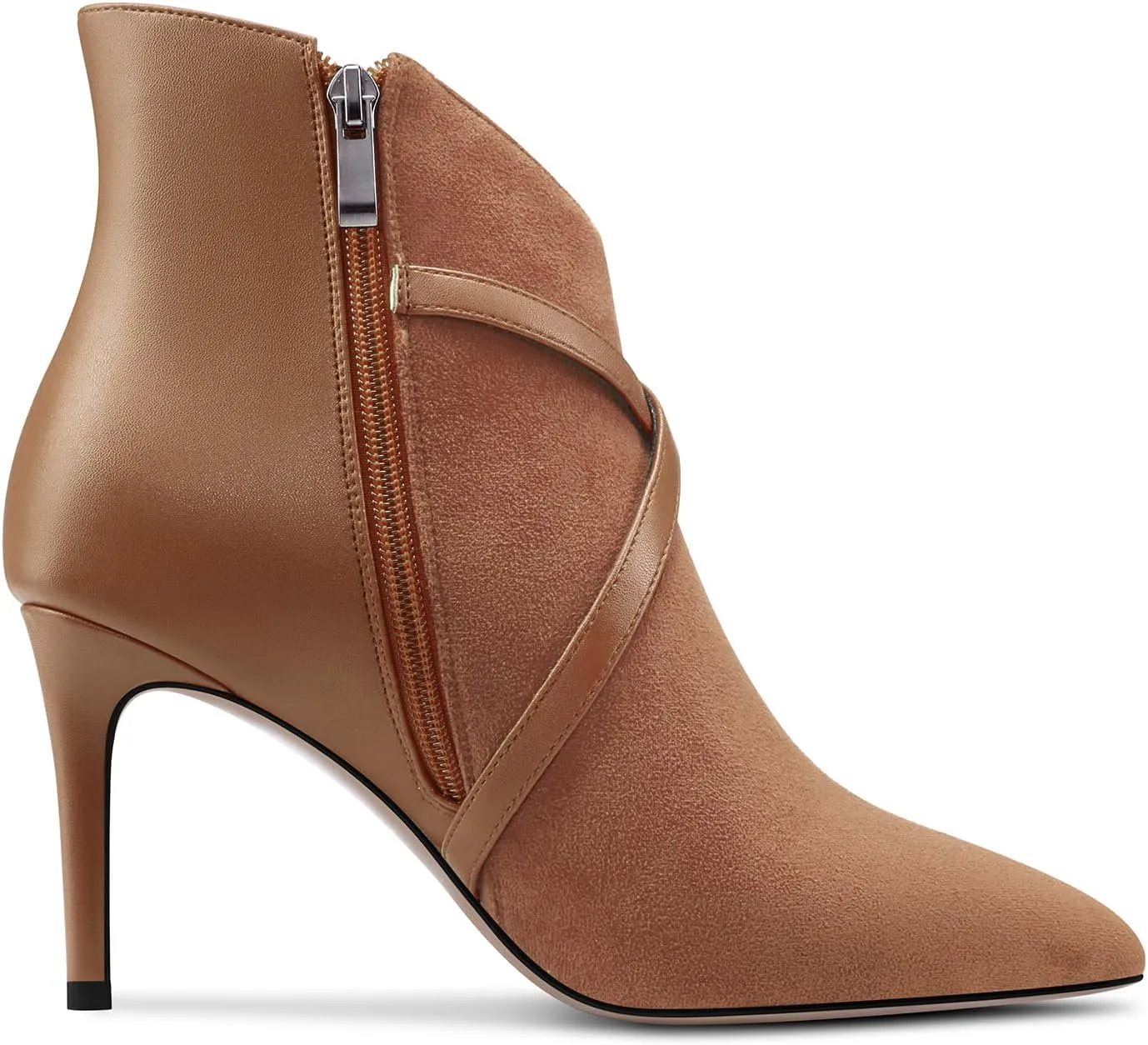 Castamere Womens High Heel Pointed Toe Ankle Boots Short Bootie Cross-Strap Zipper Patchwork Prom Sexy 3.2 Inches Heels