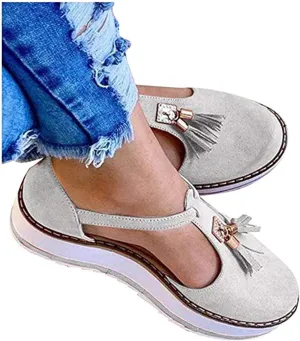 Casual Tassel Sandals for Women Summer Boho Shoes Flip Flop Flat Sandals Gladiator Open Toe Beach Sandals,White,US5/EU36