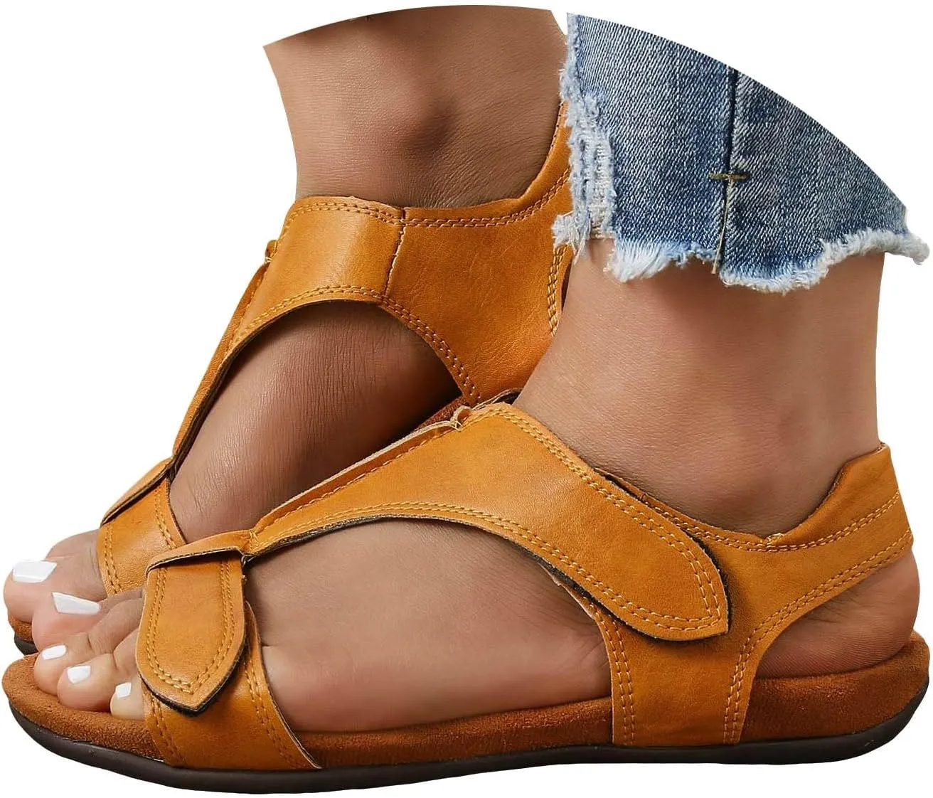 Cathalem Women's Comfy Orthotic Sandals 2024 Flat Arch Massage Casual Beach Sandals Womens Arch Support Flat Sandals
