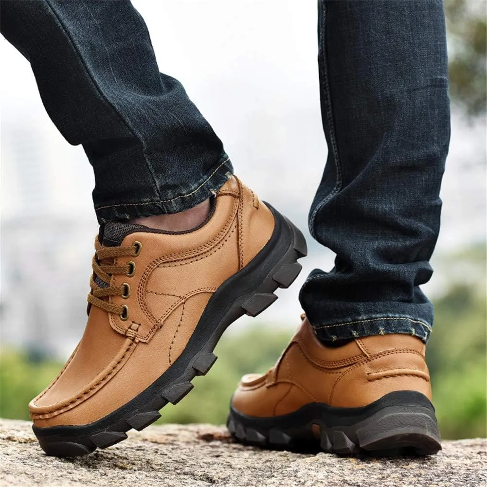 CHICLOVEY Men's Low-Cut Trail Hiking Shoes Outdoor Leather Sneakers with High-Traction Grip