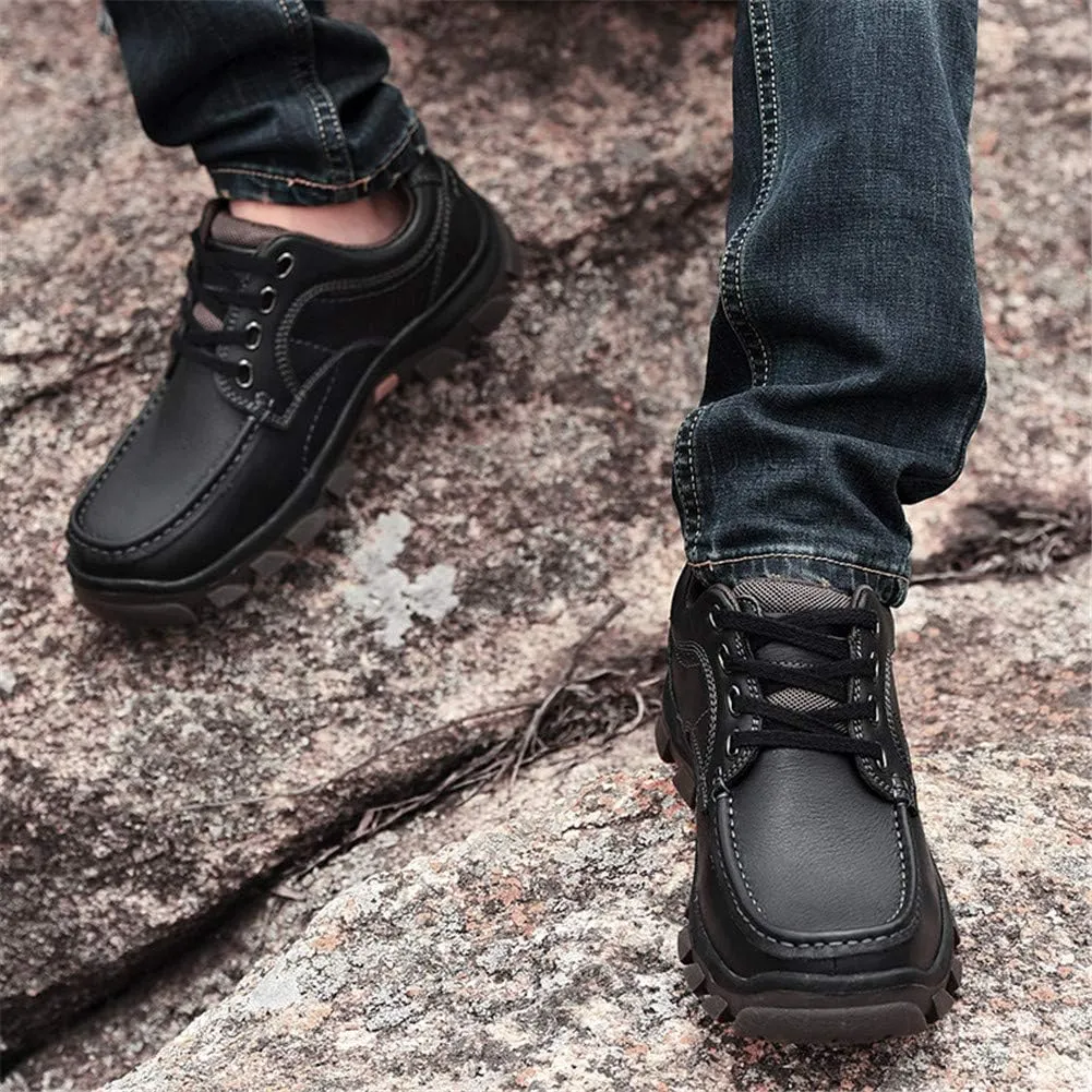 CHICLOVEY Men's Low-Cut Trail Hiking Shoes Outdoor Leather Sneakers with High-Traction Grip