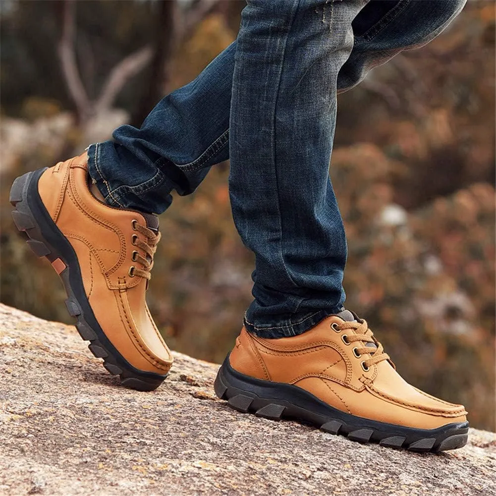 CHICLOVEY Men's Low-Cut Trail Hiking Shoes Outdoor Leather Sneakers with High-Traction Grip