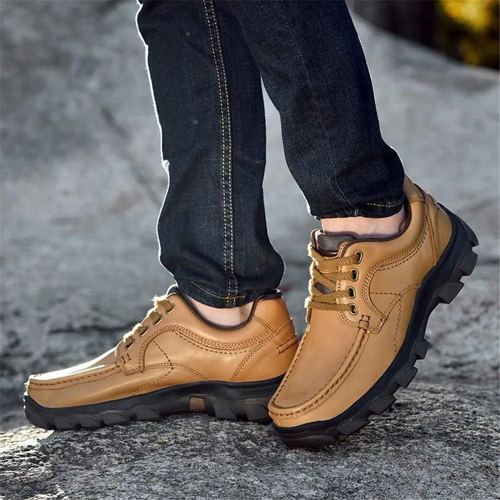 CHICLOVEY Men's Low-Cut Trail Hiking Shoes Outdoor Leather Sneakers with High-Traction Grip