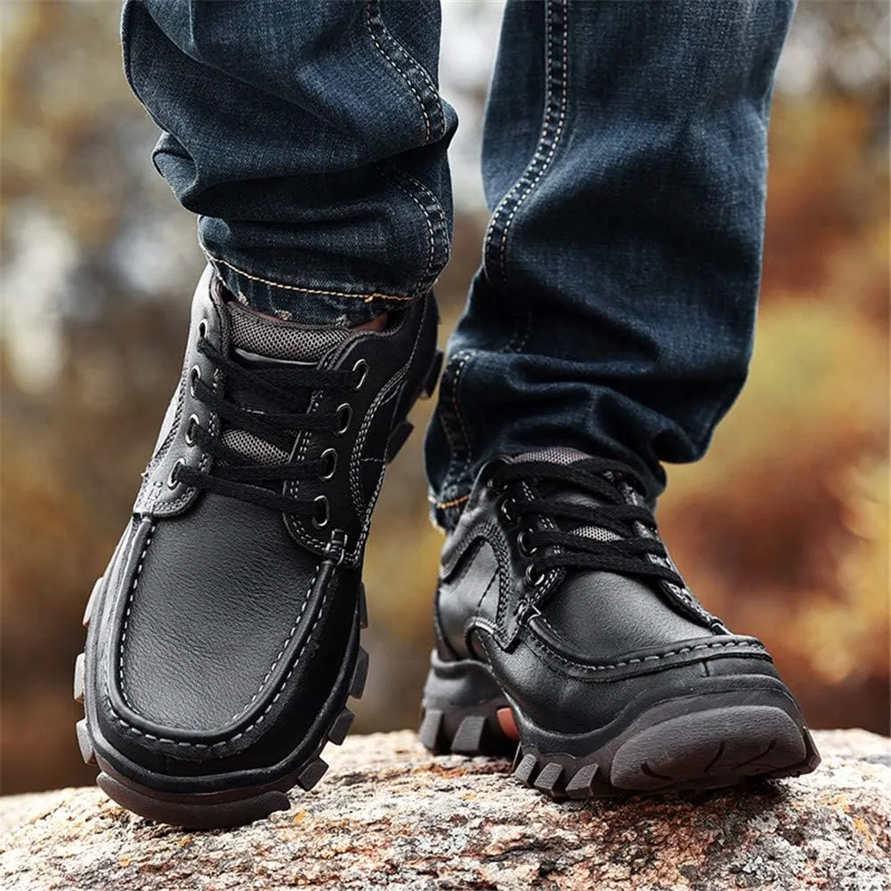 CHICLOVEY Men's Low-Cut Trail Hiking Shoes Outdoor Leather Sneakers with High-Traction Grip