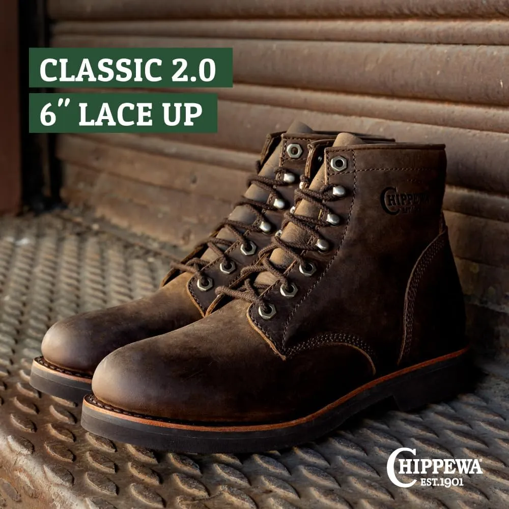 Chippewa Men's 6" Classic 2.0 Soft Toe Unlined Lace Up Work Boots - Durable, Full-Grain Leather Work Boots for Men