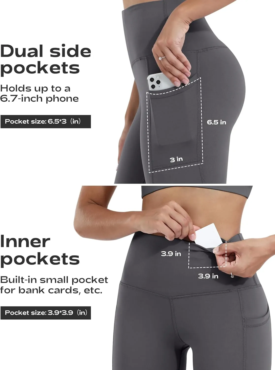 CHRLEISURE Leggings with Pockets for Women, High Waisted Tummy Control Workout Yoga Pants