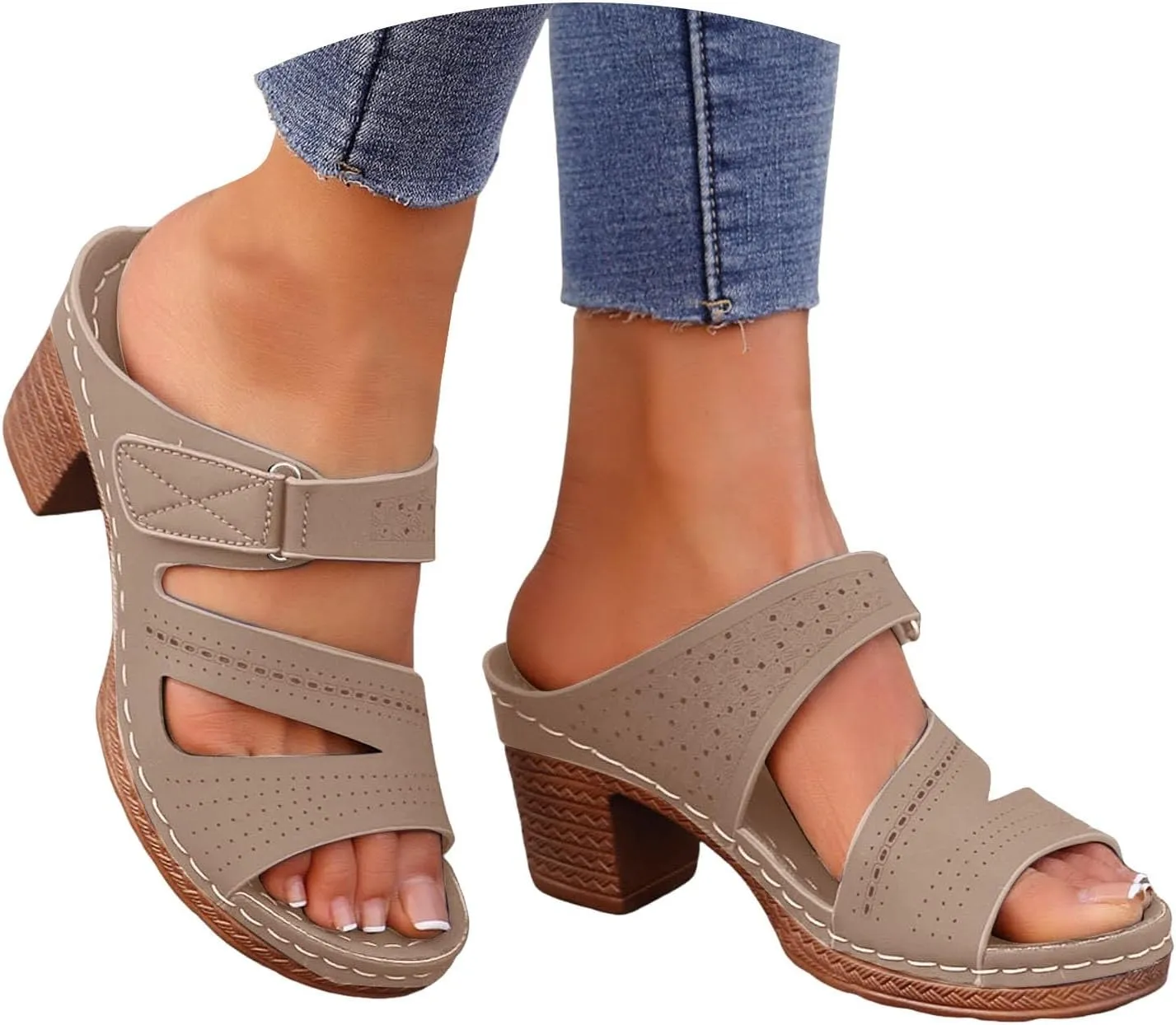 Chunky Heels for Women Sexy, Fashion Summer Block Heels Dressy Comfortable Open Toe Strappy Sandals Ankle Strap Stacked Platform Heels Slip On Mules Wedges Heels for Women Sandals