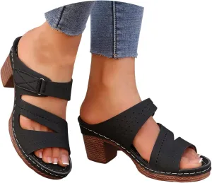 Chunky Heels for Women Sexy, Fashion Summer Block Heels Dressy Comfortable Open Toe Strappy Sandals Ankle Strap Stacked Platform Heels Slip On Mules Wedges Heels for Women Sandals