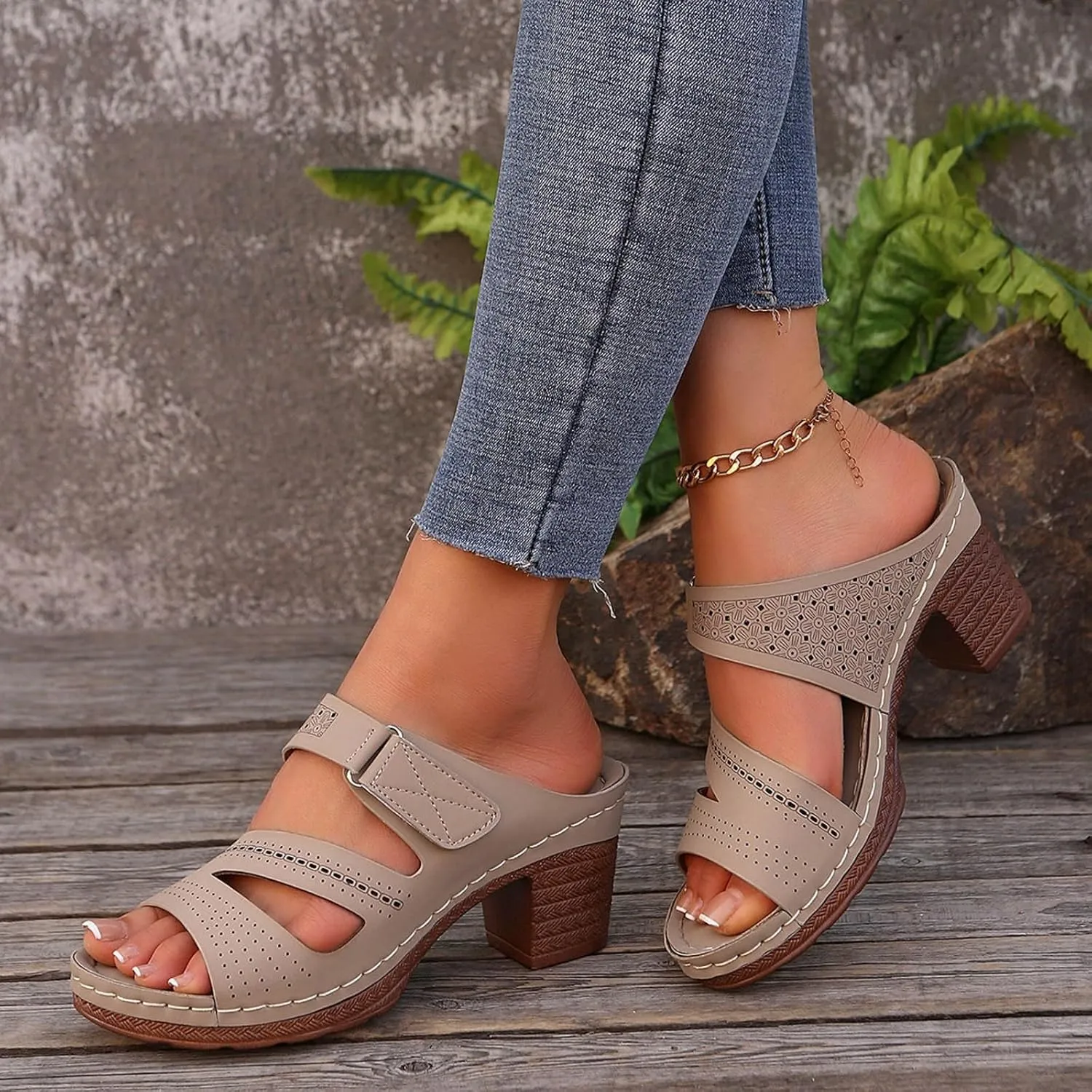 Chunky Heels for Women Sexy, Fashion Summer Block Heels Dressy Comfortable Open Toe Strappy Sandals Ankle Strap Stacked Platform Heels Slip On Mules Wedges Heels for Women Sandals