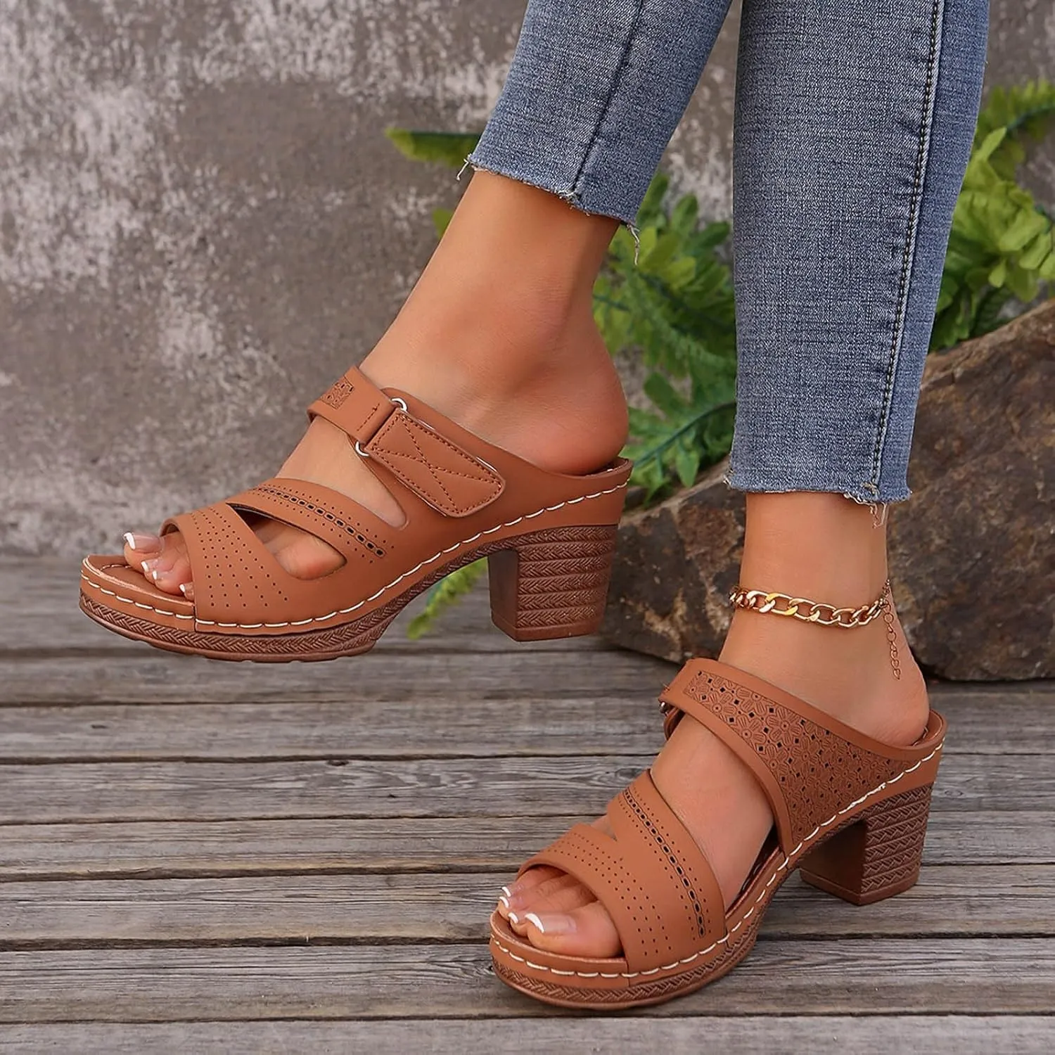 Chunky Heels for Women Sexy, Fashion Summer Block Heels Dressy Comfortable Open Toe Strappy Sandals Ankle Strap Stacked Platform Heels Slip On Mules Wedges Heels for Women Sandals