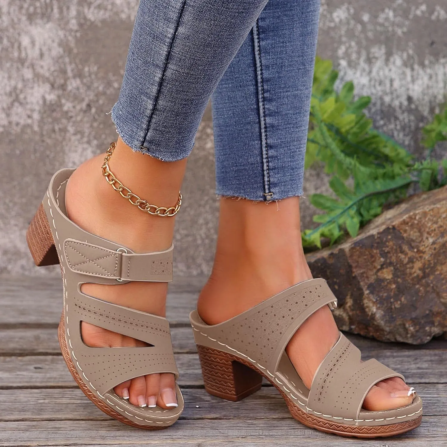 Chunky Heels for Women Sexy, Fashion Summer Block Heels Dressy Comfortable Open Toe Strappy Sandals Ankle Strap Stacked Platform Heels Slip On Mules Wedges Heels for Women Sandals