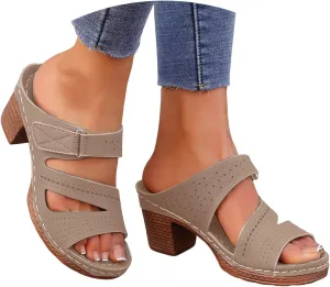 Chunky Heels for Women Sexy, Fashion Summer Block Heels Dressy Comfortable Open Toe Strappy Sandals Ankle Strap Stacked Platform Heels Slip On Mules Wedges Heels for Women Sandals