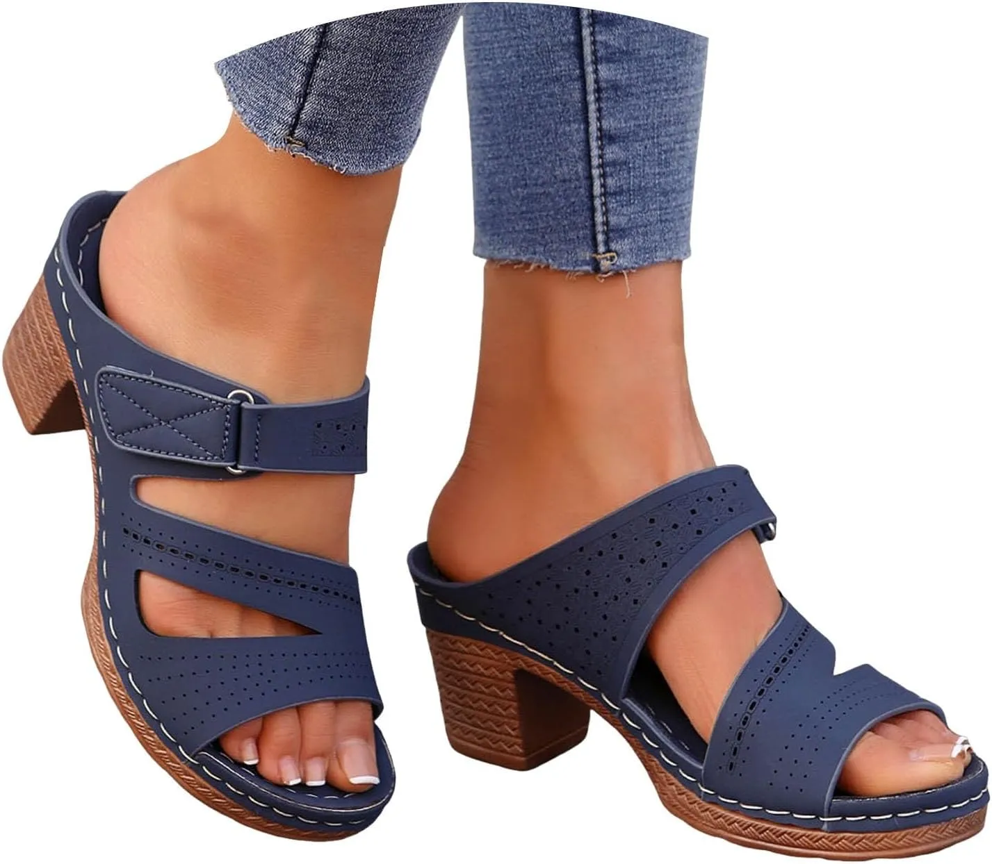 Chunky Heels for Women Sexy, Fashion Summer Block Heels Dressy Comfortable Open Toe Strappy Sandals Ankle Strap Stacked Platform Heels Slip On Mules Wedges Heels for Women Sandals