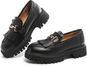 Chunky Loafers Women Platform Loafers for Women Chunky Heel Lug Sole Loafers for Women Slip ons Round Toe