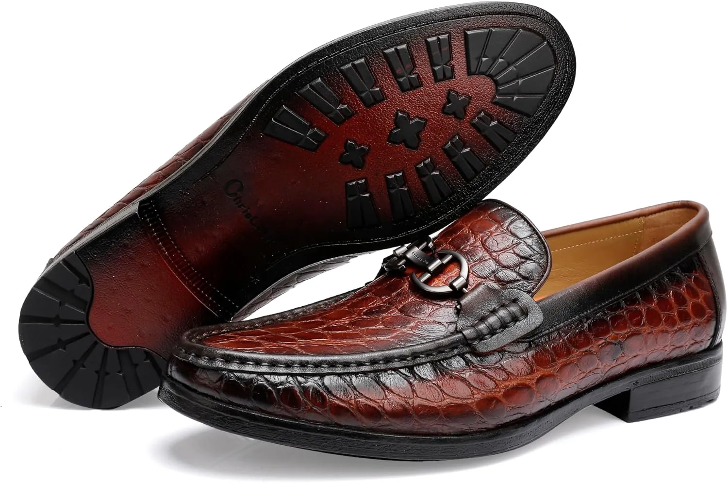 Classical Loafers for Men, Crocodile Pattern Leather Dress Shoes Slip on Loafers Bit Loafers