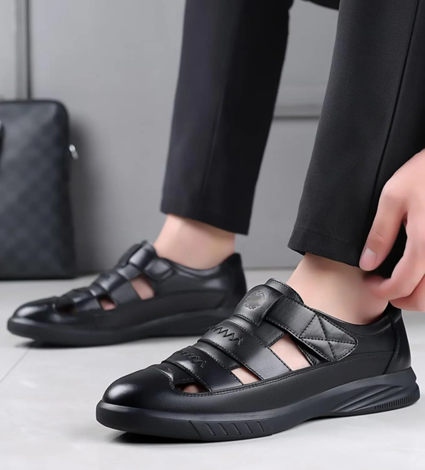 Closed Toe Leather Sandals Men Walking Sandals Men Sports Outdoor Sandals Casual Trekking Hiking Sandals Beach Shoes