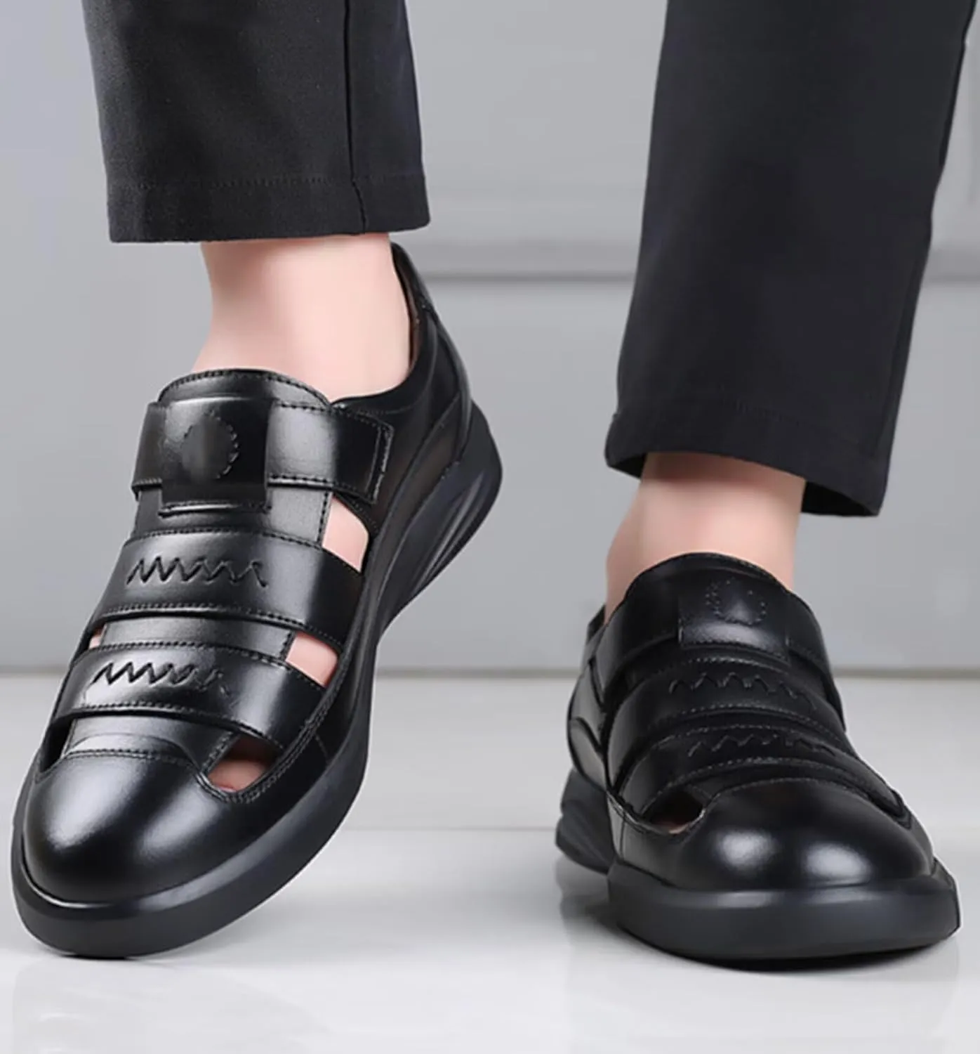 Closed Toe Leather Sandals Men Walking Sandals Men Sports Outdoor Sandals Casual Trekking Hiking Sandals Beach Shoes