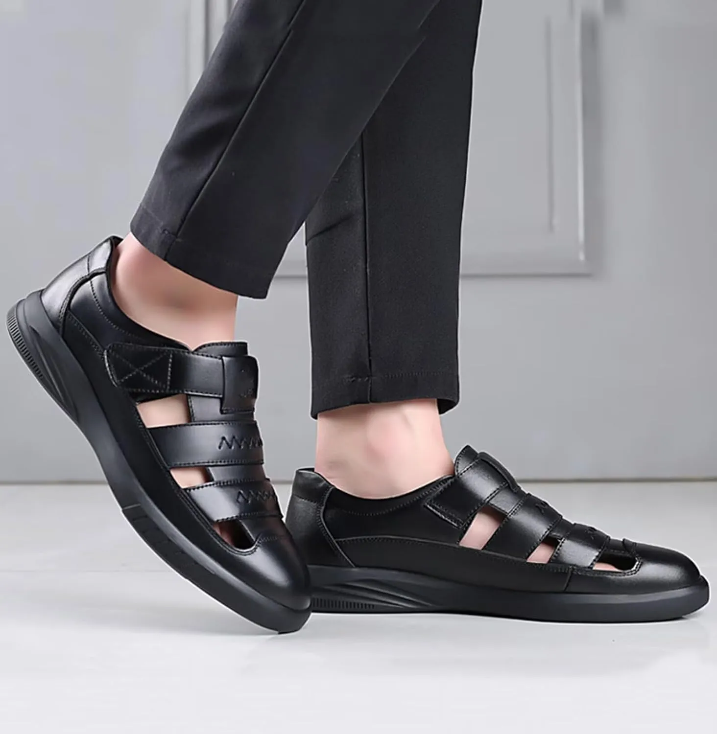 Closed Toe Leather Sandals Men Walking Sandals Men Sports Outdoor Sandals Casual Trekking Hiking Sandals Beach Shoes