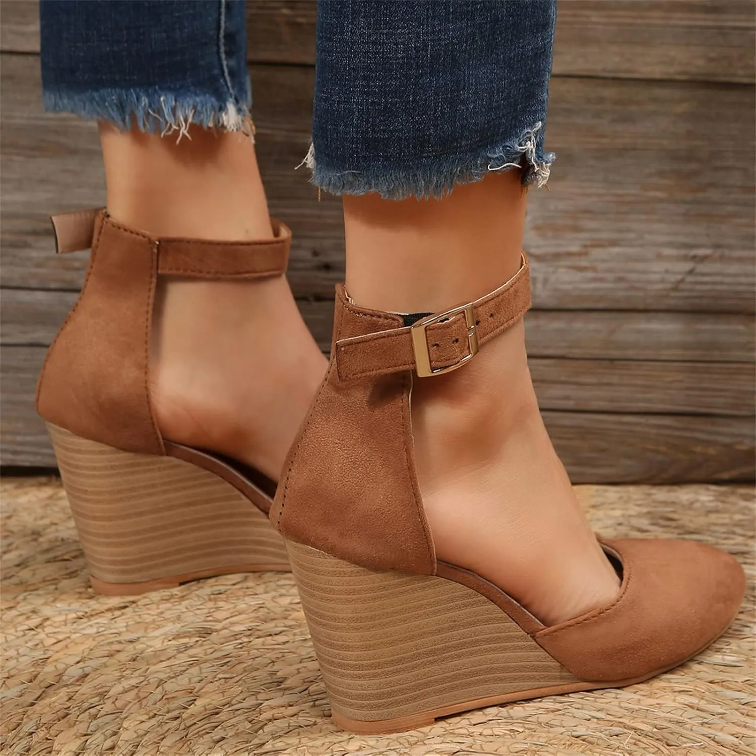 Closed Toe Wedges Sandals for Women 2025 Womens Espadrilles Wedge Heels Closed Toe Summer Shoes Dressy Platform Ankle Strap Heeled Sandals Ladies Comfortable Dress Covered Toe Sandals