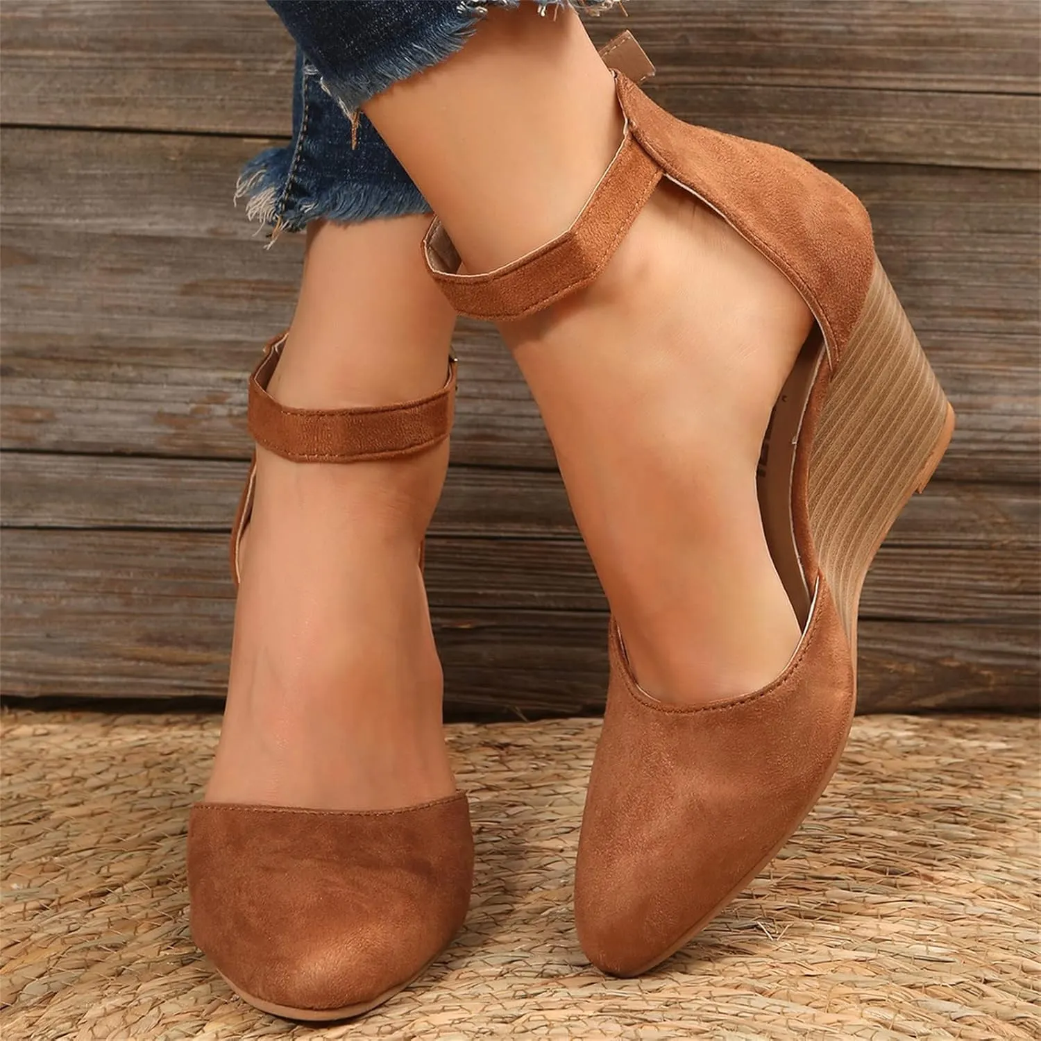 Closed Toe Wedges Sandals for Women 2025 Womens Espadrilles Wedge Heels Closed Toe Summer Shoes Dressy Platform Ankle Strap Heeled Sandals Ladies Comfortable Dress Covered Toe Sandals