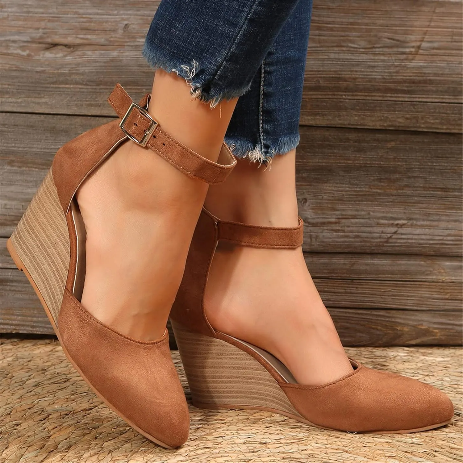 Closed Toe Wedges Sandals for Women 2025 Womens Espadrilles Wedge Heels Closed Toe Summer Shoes Dressy Platform Ankle Strap Heeled Sandals Ladies Comfortable Dress Covered Toe Sandals